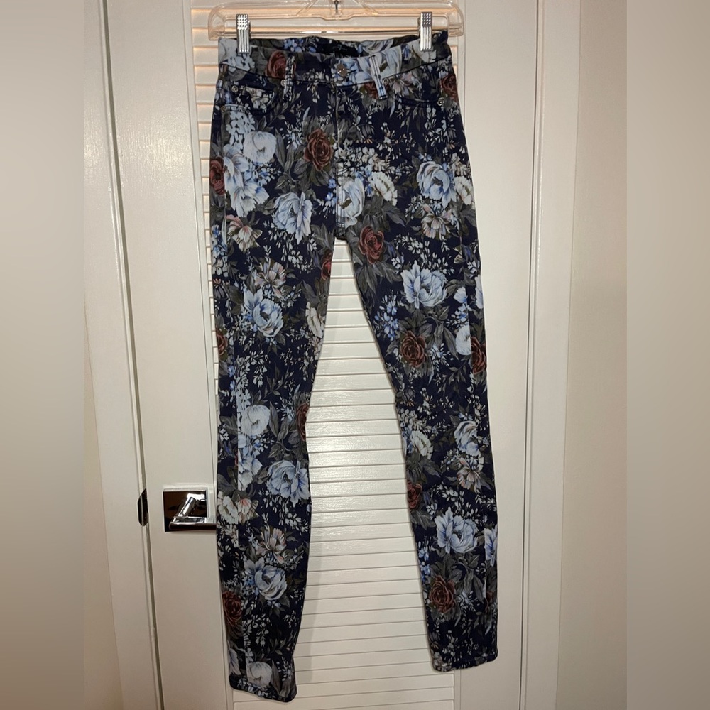 7 For All Mankind blue floral Skinny Jeans size 26